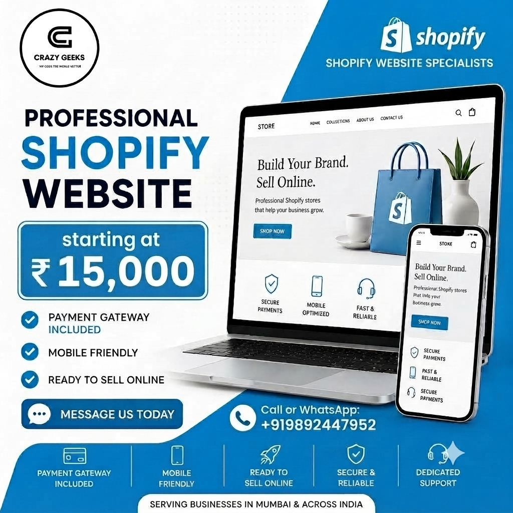 Shopify Website Development in Mumbai Starting at ₹15,000 – Build Your Online Store Today